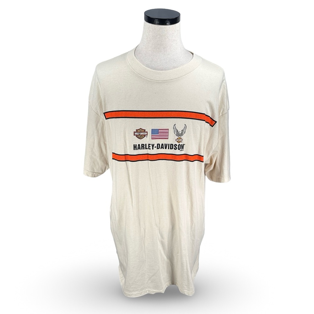 Vintage 1999 Harley-Davidson Mills Burlington NJ T-Shirt XXL NWT Cream Holoubek